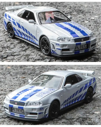Nissan GTR34 Skyline 1:32 – Metalowy Model Wyścigowy z Dźwiękiem i Światłem