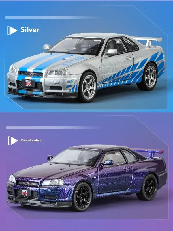 Nissan GTR R34 Skyline 1:32 Metalowy Model Supercar Z Efektami Dźwiękowymi I Świetlnymi