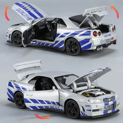 Nissan GTR R34 Skyline 1:32 – Metalowy Model Kolekcjonerski z Efektami Dźwiękowymi i Świetlnymi