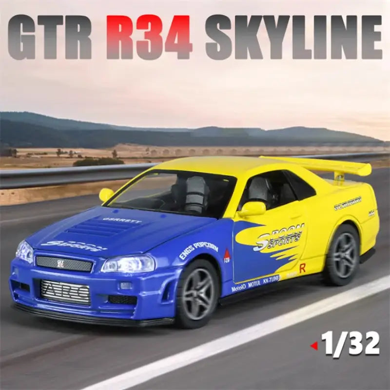 Nissan GTR R34 Skyline 1:32 – Metalowy Model Kolekcjonerski z Efektami Dźwiękowymi i Świetlnymi