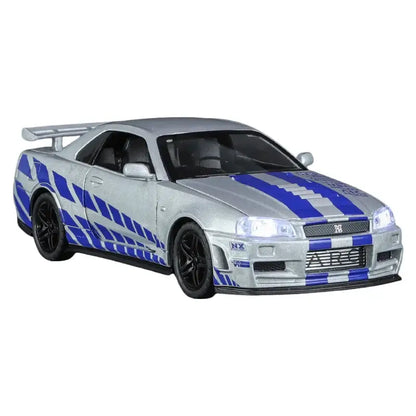Nissan GTR R34 Skyline 1:32 – Metalowy Model Kolekcjonerski z Efektami Dźwiękowymi i Świetlnymi