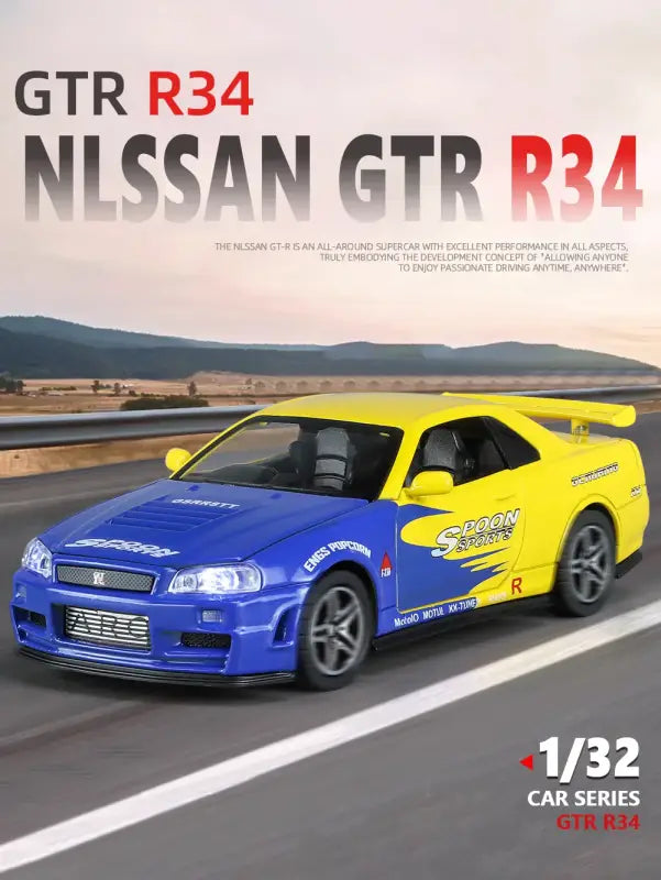 Nissan GTR34 Skyline 1:32 – Metalowy Model Wyścigowy z Dźwiękiem i Światłem