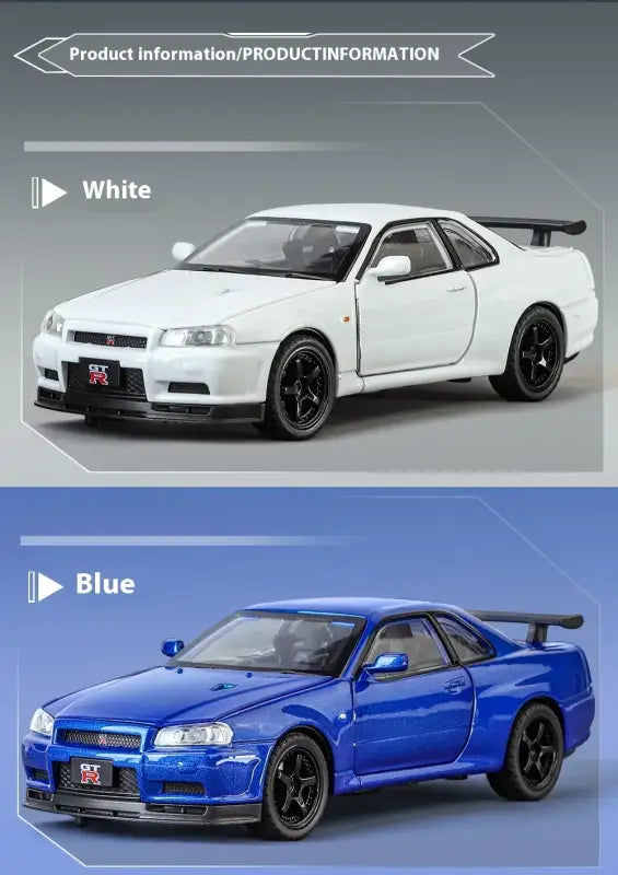 Nissan GTR R34 Skyline 1:32 Metalowy Model Supercar Z Efektami Dźwiękowymi I Świetlnymi