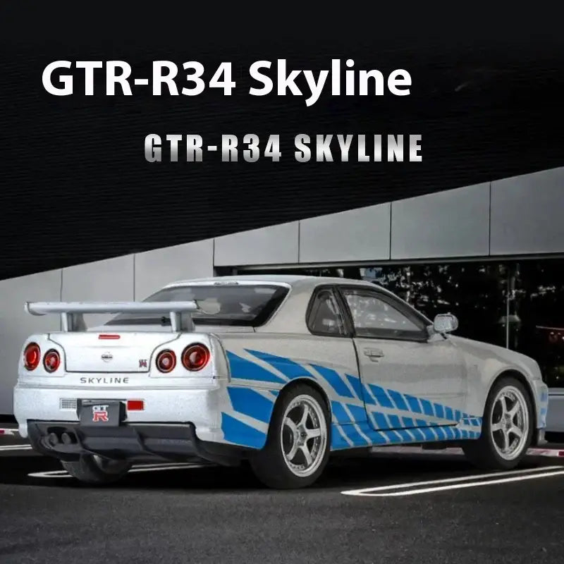 Nissan GTR R34 Skyline 1:32 Metalowy Model Supercar Z Efektami Dźwiękowymi I Świetlnymi