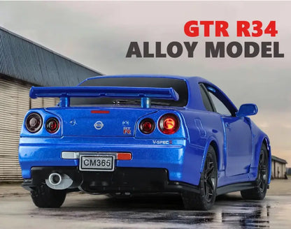 Nissan GTR34 Skyline 1:32 – Metalowy Model Wyścigowy z Dźwiękiem i Światłem