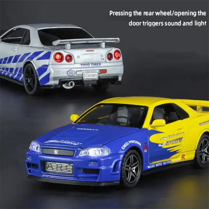 Nissan GTR R34 Skyline 1:32 – Metalowy Model Kolekcjonerski z Efektami Dźwiękowymi i Świetlnymi