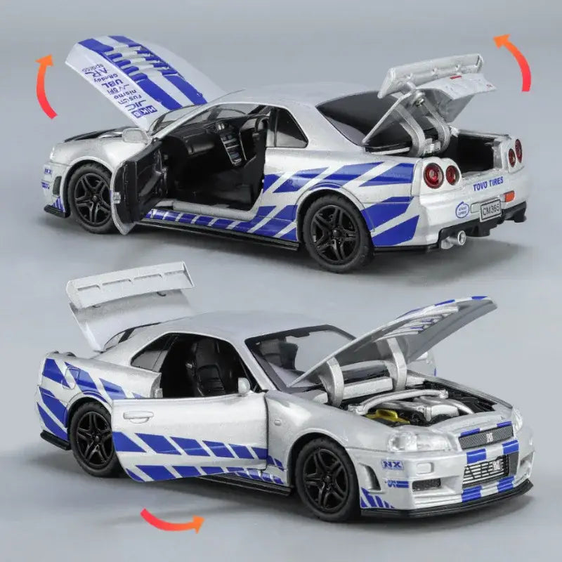Nissan GTR34 Skyline 1:32 – Metalowy Model Wyścigowy z Dźwiękiem i Światłem
