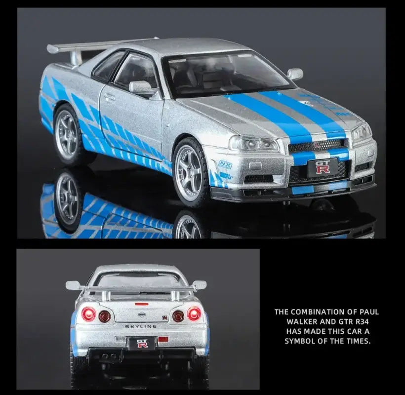 Nissan GTR R34 Skyline 1:32 Metalowy Model Supercar Z Efektami Dźwiękowymi I Świetlnymi