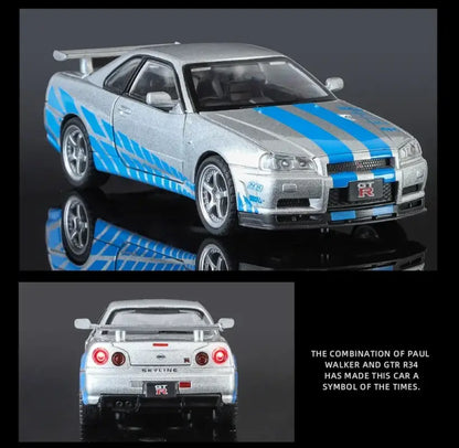 Nissan GTR R34 Skyline 1:32 Metalowy Model Supercar Z Efektami Dźwiękowymi I Świetlnymi