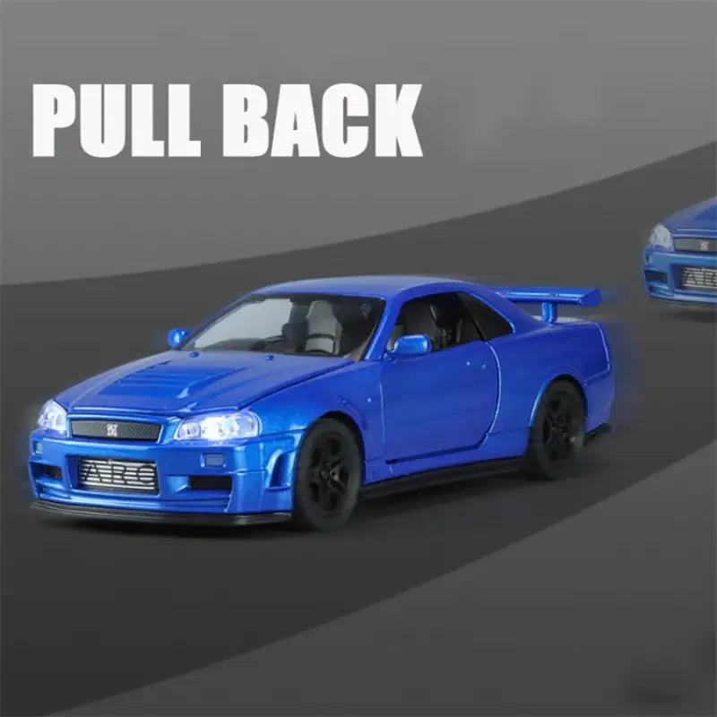 Nissan GTR R34 Skyline 1:32 – Metalowy Model Kolekcjonerski z Efektami Dźwiękowymi i Świetlnymi