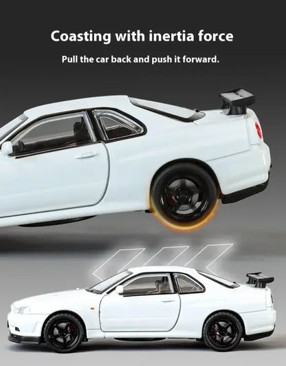 Nissan GTR R34 Skyline 1:32 Metalowy Model Supercar Z Efektami Dźwiękowymi I Świetlnymi