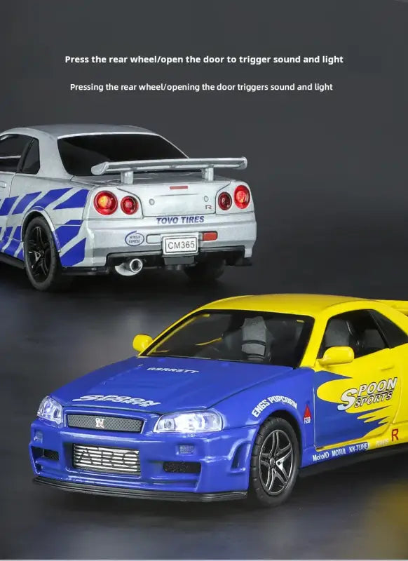 Nissan GTR34 Skyline 1:32 – Metalowy Model Wyścigowy z Dźwiękiem i Światłem