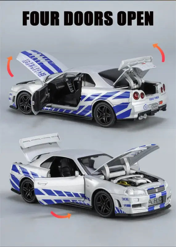 Nissan GTR R34 Skyline 1:32 – Metalowy Model Kolekcjonerski z Efektami Dźwiękowymi i Świetlnymi