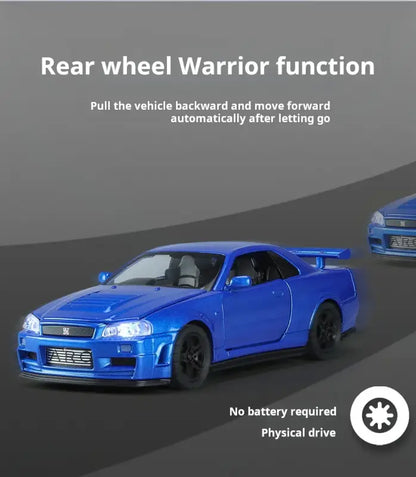 Nissan GTR34 Skyline 1:32 – Metalowy Model Wyścigowy z Dźwiękiem i Światłem