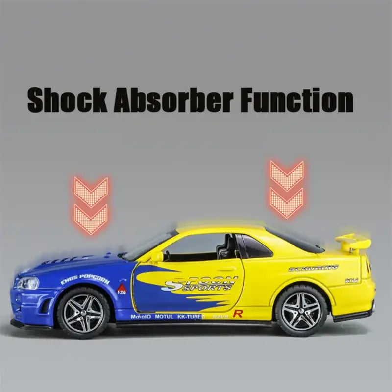 Nissan GTR R34 Skyline 1:32 – Metalowy Model Kolekcjonerski z Efektami Dźwiękowymi i Świetlnymi