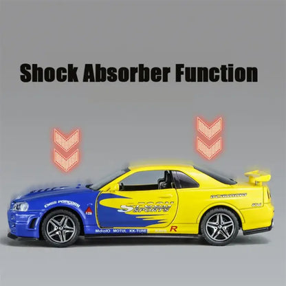 Nissan GTR R34 Skyline 1:32 – Metalowy Model Kolekcjonerski z Efektami Dźwiękowymi i Świetlnymi