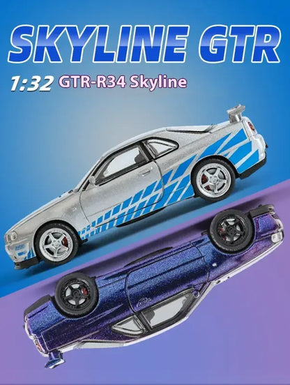 Nissan GTR R34 Skyline 1:32 Metalowy Model Supercar Z Efektami Dźwiękowymi I Świetlnymi