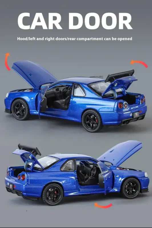 Nissan GTR R34 Skyline 1:32 Metalowy Model Supercar Z Efektami Dźwiękowymi I Świetlnymi