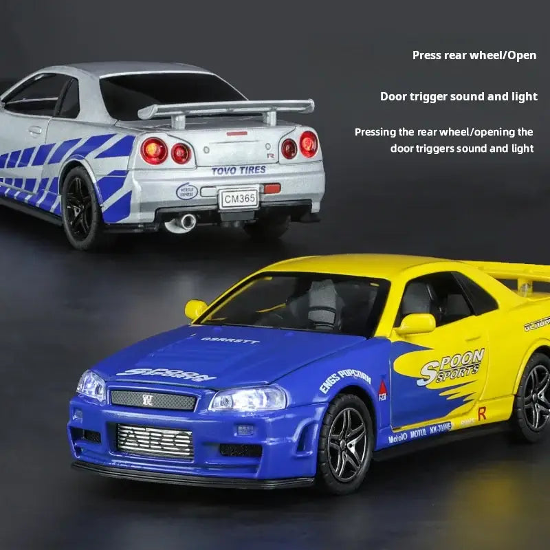 Nissan GTR34 Skyline 1:32 – Metalowy Model Wyścigowy z Dźwiękiem i Światłem