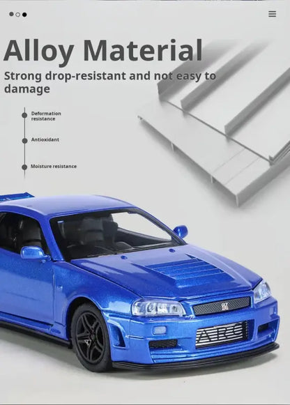 Nissan GTR34 Skyline 1:32 – Metalowy Model Wyścigowy z Dźwiękiem i Światłem