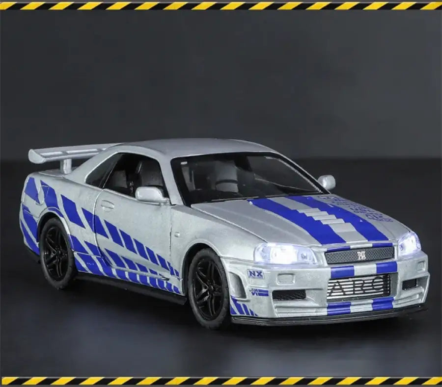 Nissan GTR R34 Skyline 1:32 – Metalowy Model Kolekcjonerski z Efektami Dźwiękowymi i Świetlnymi