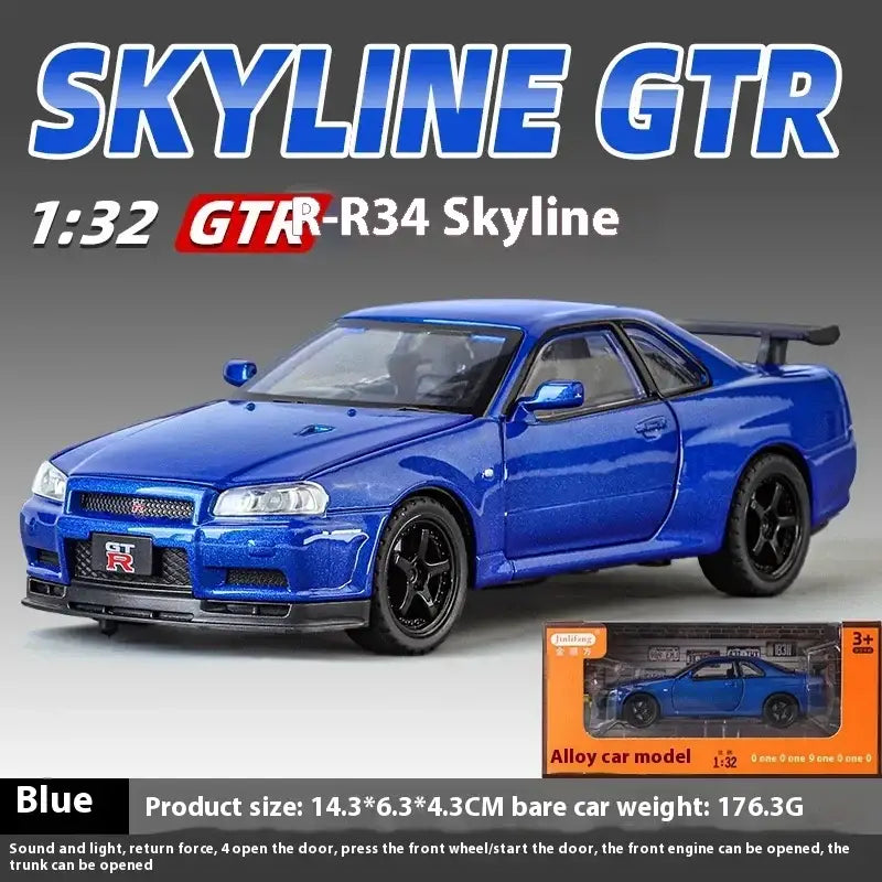 Nissan GTR R34 Skyline 1:32 Metalowy Model Supercar Z Efektami Dźwiękowymi I Świetlnymi