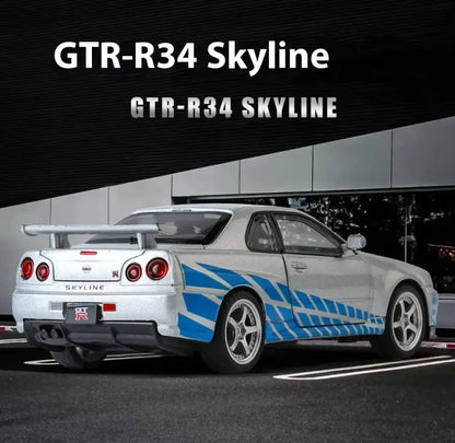 Nissan GTR R34 Skyline 1:32 Metalowy Model Supercar Z Efektami Dźwiękowymi I Świetlnymi