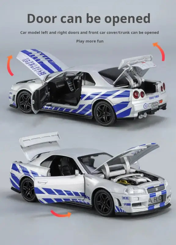 Nissan GTR34 Skyline 1:32 – Metalowy Model Wyścigowy z Dźwiękiem i Światłem