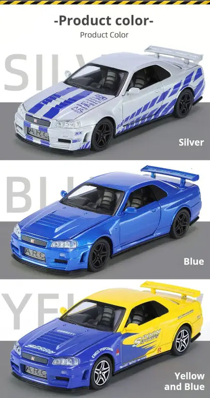 Nissan GTR34 Skyline 1:32 – Metalowy Model Wyścigowy z Dźwiękiem i Światłem