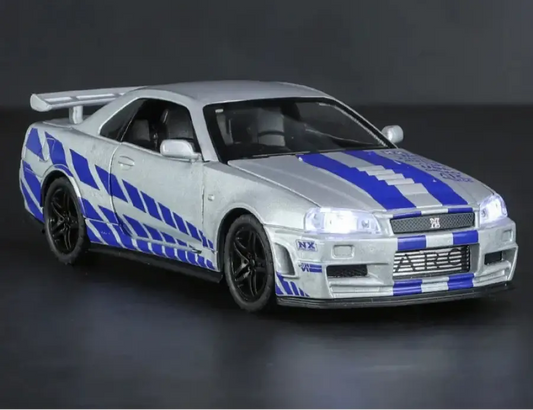 Nissan GTR34 Skyline 1:32 – Metalowy Model Wyścigowy z Dźwiękiem i Światłem