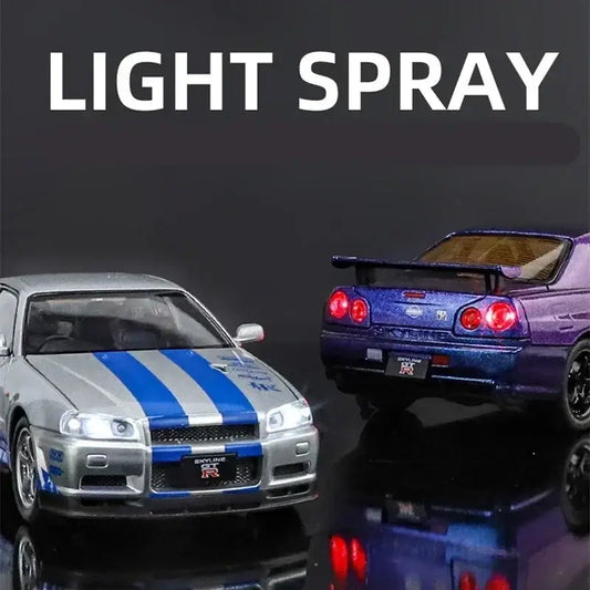 Nissan Skyline GTR R34 1:24 – Metalowy Model Samochodu Z Dźwiękiem i Światłem Idealny Prezent
