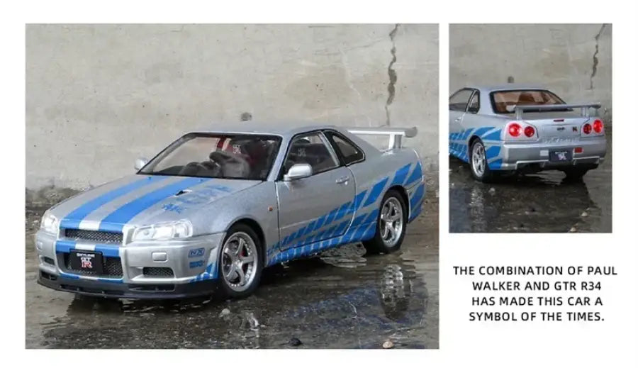 Nissan Skyline GTR R34 1:24 – Metalowy Model Samochodu Z Dźwiękiem i Światłem Idealny Prezent