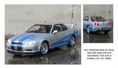 Nissan Skyline GTR R34 1:24 – Metalowy Model Samochodu Z Dźwiękiem i Światłem Idealny Prezent