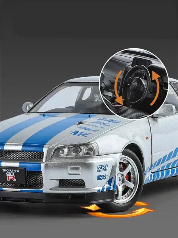 Nissan Skyline GTR R34 1:24 – Metalowy Model Samochodu Z Dźwiękiem i Światłem Idealny Prezent