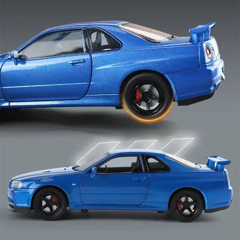 Nissan Skyline GTR R34 1:24 – Metalowy Model Samochodu Z Dźwiękiem i Światłem Idealny Prezent