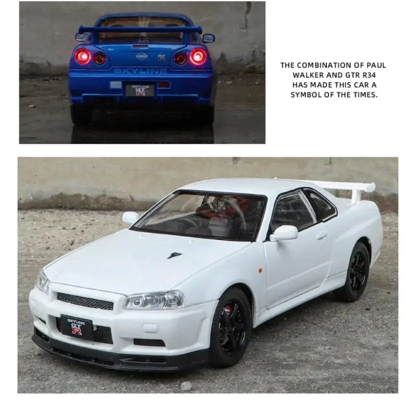Nissan Skyline GTR R34 1:24 – Metalowy Model Samochodu Z Dźwiękiem i Światłem Idealny Prezent