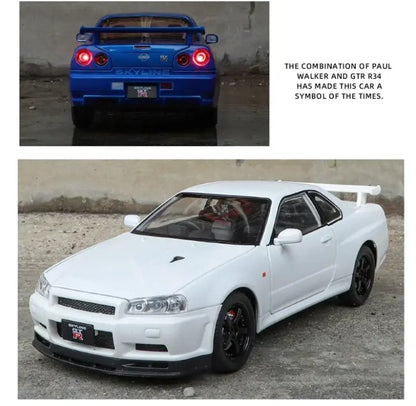 Nissan Skyline GTR R34 1:24 – Metalowy Model Samochodu Z Dźwiękiem i Światłem Idealny Prezent
