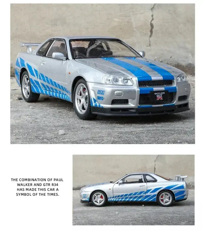 Nissan Skyline GTR R34 1:24 – Metalowy Model Samochodu Z Dźwiękiem i Światłem Idealny Prezent
