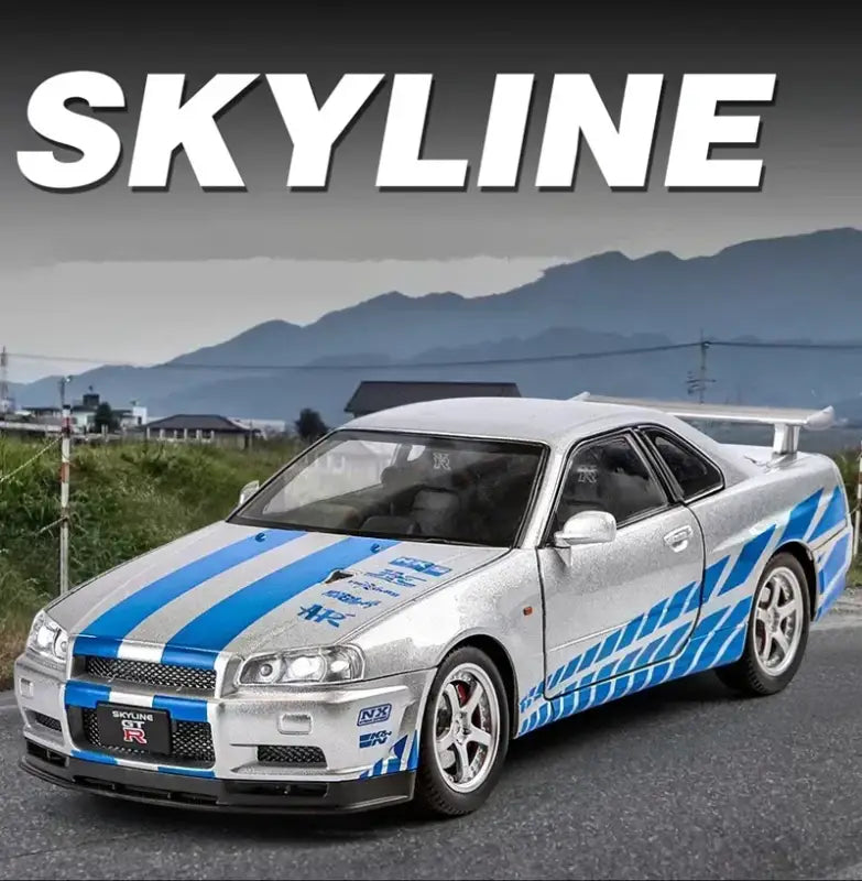 Nissan Skyline GTR R34 1:24 – Metalowy Model Samochodu Z Dźwiękiem i Światłem Idealny Prezent