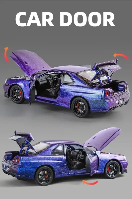 Nissan Skyline GTR R34 1:24 – Metalowy Model Samochodu Z Dźwiękiem i Światłem Idealny Prezent