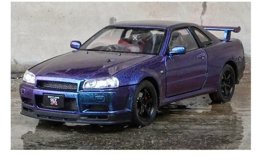 Nissan Skyline GTR R34 1:24 – Metalowy Model Samochodu Z Dźwiękiem i Światłem Idealny Prezent