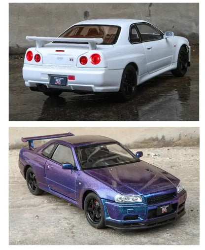 Nissan Skyline GTR R34 1:24 – Metalowy Model Samochodu Z Dźwiękiem i Światłem Idealny Prezent