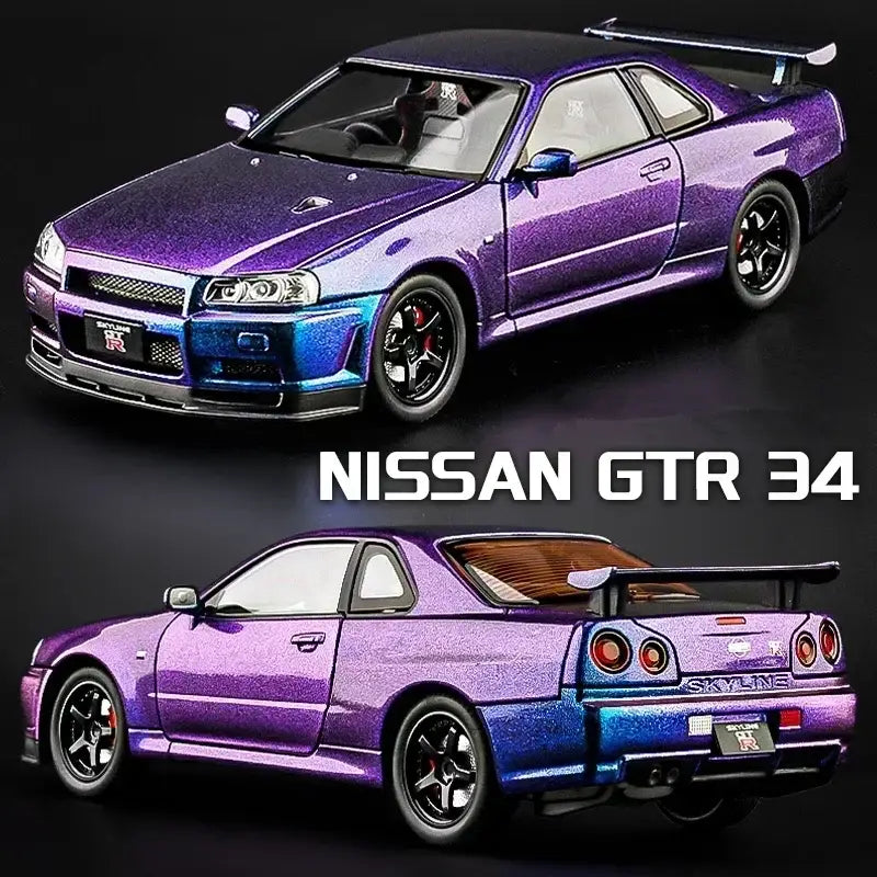 Nissan Skyline GTR R34 1:24 – Metalowy Model Samochodu Z Dźwiękiem i Światłem Idealny Prezent