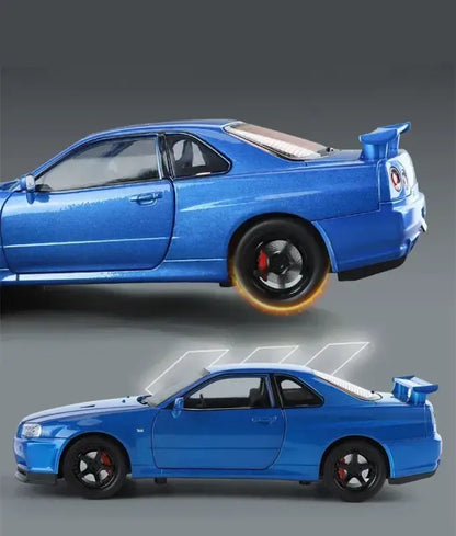 Nissan Skyline GTR R34 1:24 – Metalowy Model Samochodu Z Dźwiękiem i Światłem Idealny Prezent