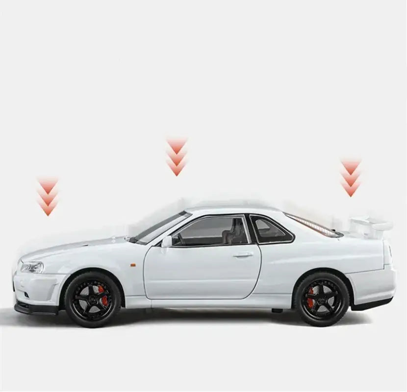 Nissan Skyline GTR R34 1:24 – Metalowy Model Samochodu Z Dźwiękiem i Światłem Idealny Prezent
