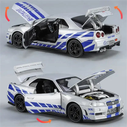 Skyline Ares GTR R34 1:32 – Metalowy Model Samochodu Wyścigowego z Efektami Dźwiękowymi i Świetlnymi