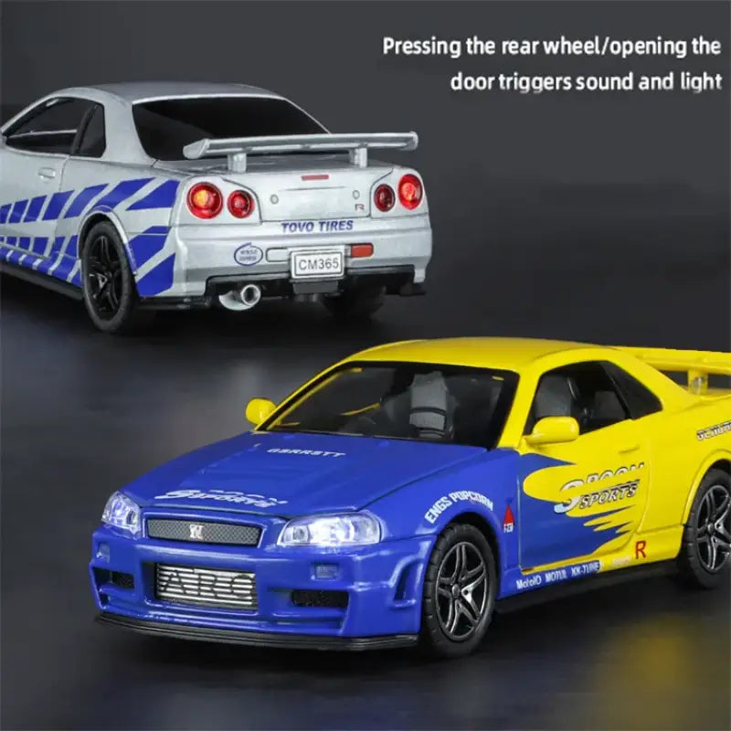 Skyline Ares GTR R34 1:32 – Metalowy Model Samochodu Wyścigowego z Efektami Dźwiękowymi i Świetlnymi