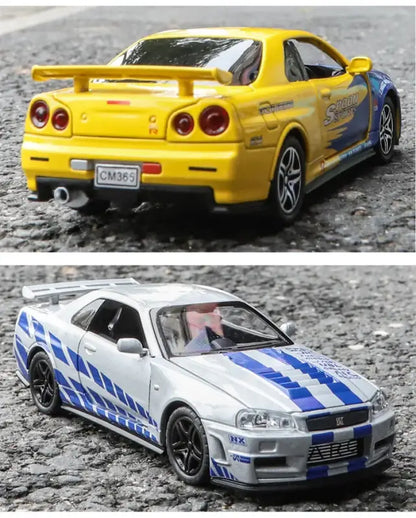 Skyline Ares GTR R34 1:32 – Metalowy Model Samochodu Wyścigowego z Efektami Dźwiękowymi i Świetlnymi