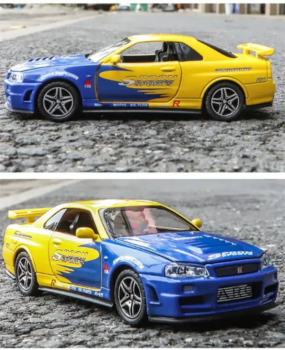 Skyline Ares GTR R34 1:32 – Metalowy Model Samochodu Wyścigowego z Efektami Dźwiękowymi i Świetlnymi