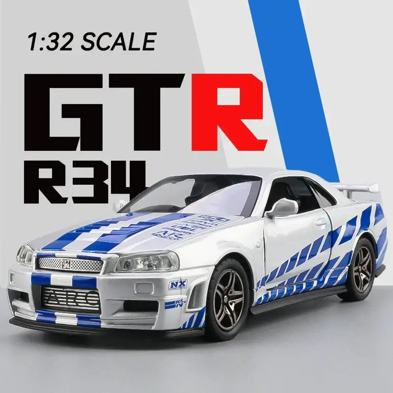 Skyline Ares GTR R34 1:32 – Metalowy Model Samochodu Wyścigowego z Efektami Dźwiękowymi i Świetlnymi